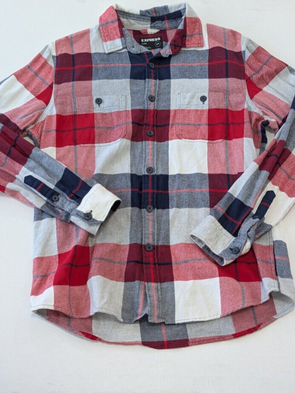 Express Red Plaid Flannel Button Down Shirt Medium